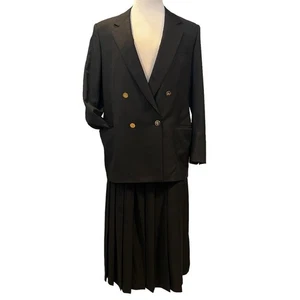 Vintage Burberrys' 100% Wolle Zweireiher Faltenrock Anzug Gr. 44 Schwarz Heritage - Bild 1 von 23