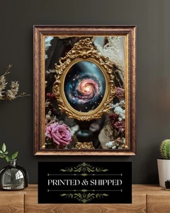 Gothic Galaxy Mirror Surreal Cosmic Vintage Victorian Floral Wall Art Print - Picture 1 of 5