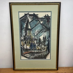 Vintage MCM Watercolor Painting – Winter Church Scene Signed Beckman 1963 - Picture 1 of 9