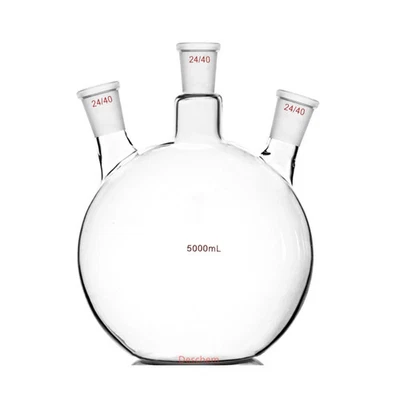 5000ml 24/40 3-Neck Flat Bottom Glass Flask 5L Three Necks with 3 stopper - Image 1 of 4