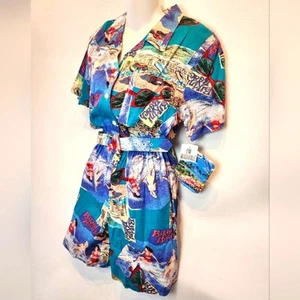 New Vintage Bikini Beach Romper Shorts NWT Tropical Hawaiian Playsuit USA 12P - Picture 1 of 15