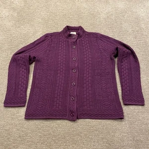 LL Bean Suéter Mujer Medio Púrpura Tejido Pescador Algodón Cárdigan Botón - Imagen 1 de 11