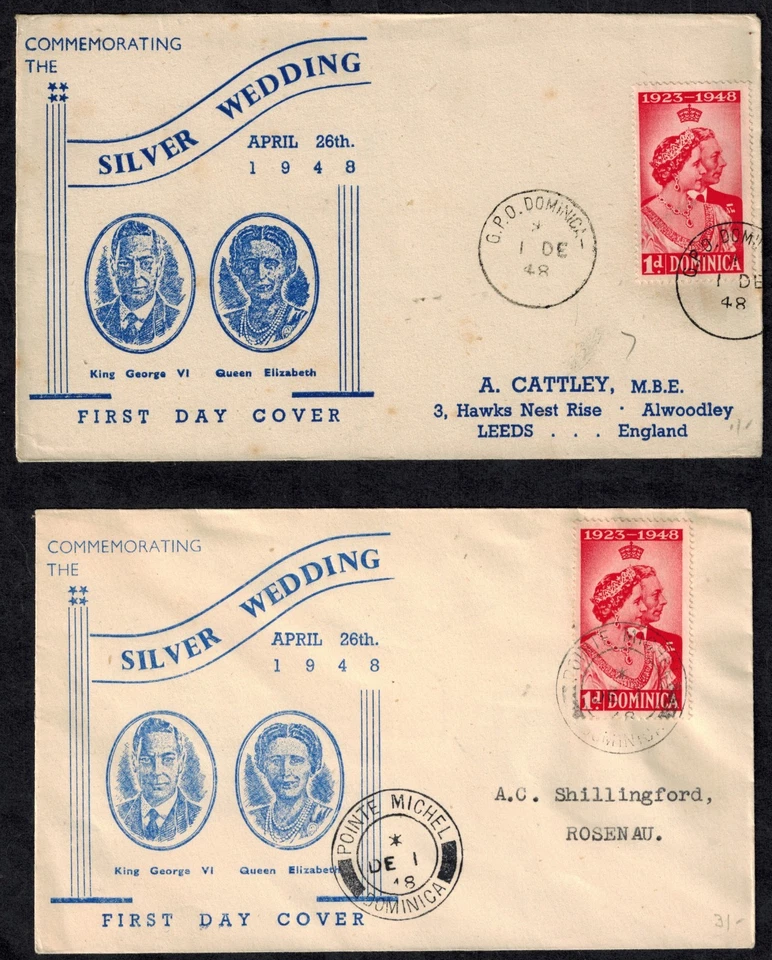 Dominica 1948 Silver Wedding First Day Covers for KG VI & QE II RARE - Image 1 of 1