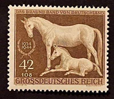 SELOS DE VIAGEM: 1944 Selos da Alemanha Sc #B283 Segunda Guerra Mundial Cavalo de Fita Marrom Estado perfeito, sem marca de charneira og - Imagem 1 de 4