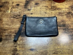 Kate Spade Black Pebbled Leather Wristlet Clutch Pouch Bag Stripe Lining Zip - Picture 1 of 8