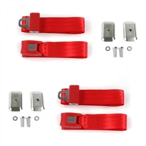 Ford Fairlane 1966 - 1967 Standard 2pt Red Lap Bucket Seat Belt Kit w/ Bracketry - Picture 1 of 6