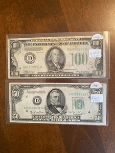 1934 $100.00 BILL, 1950 $50.00 BILL FEDERAL RESERVER NOTES - Picture 1 of 7