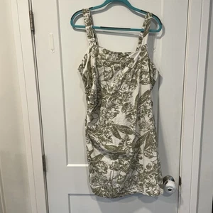 Abercrombie and Fitch mini abito verde floreale lino cotone schiena smocked XL - Foto 1 di 11