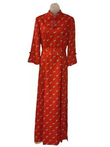 Vintage 70er Jahre rotes Jamison Boutique Pfau Maxikleid S/M - Bild 1 von 8