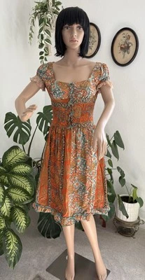 Vintage Y2K Y Apparel Peasant Milkmaid Floral Block Print Ruffle Dress XS -SM - Image 1 of 4