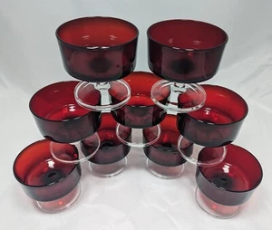 9x Crystal D'Arques Durand Cavalier Ruby Red Clear Stem & Foot Champagne Sherbet - Picture 1 of 4