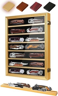 Vitrina de cuchillos vitrina 14+ madera dorada cuchillos de bolsillo soporte pared caja de sombra Foto 1 de 4