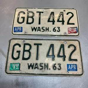 Original 1963 Washington License Plate Matched Set Pair #GBT 442 - Picture 1 of 2