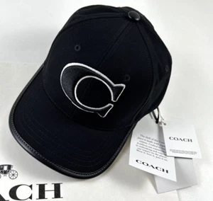 Gorra de béisbol unisex COACH talla XS/S ribete de cuero negro logotipo SIG C UNIVERSITARIO NUEVA - Imagen 1 de 5