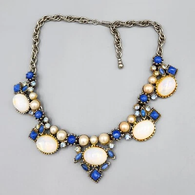 Collar de perlas de imitación de diamantes de imitación de cabina de vidrio lapislázuli de diseño sin firmar 16" Foto 1 de 4