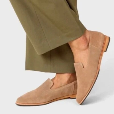 Pedro Garcia Yoshi Gamuza Cuero Suave Sin Cordones Mocasín para Fumar Pisos Beige 39 EE. UU. 9 Foto 1 de 4