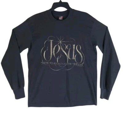 Camisa masculina ponto único vintage anos 90 L ouro preto "Jesus Reason For Season" Natal - Imagem 1 de 4