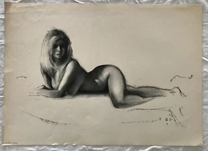 SCHÖNER VINTAGE AKT FRAU PASTELL SELTENER KUNSTDRUCK VON GIORGIO SALMOIRAGHI ITALIEN - Bild 1 von 2