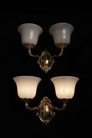 pair of  Alabaster wall lights sconces solid  double arms bronze candelabra Cover
