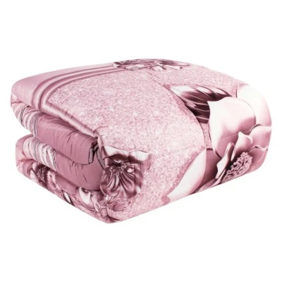 Trapunta Piumone Letto Matrimoniale Invernale con Stampa Floreale, Motivo Rosa - Immagine 1 di 3