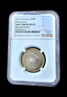 2019 -1000 Pesos Colombia Bicentenial Coin -MINT ERROR MS65 -BROADSTRUCK -KM#299 - Image 1 of 4