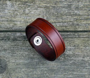 Brown leather bracelet, women's cuff, men's bracelet, leather accessories. - Picture 1 of 8