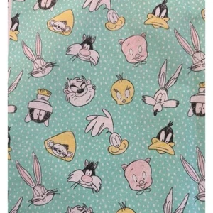 1 yards Looney Tunes Bugs Bunny Fabric  - 36 x 44" - mint Green Camelot - Picture 1 of 4
