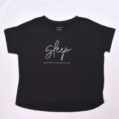 Danskin 女式黑色 T 恤宽松舒适“睡眠解决一切”M 码 — 第 1/4 张图片