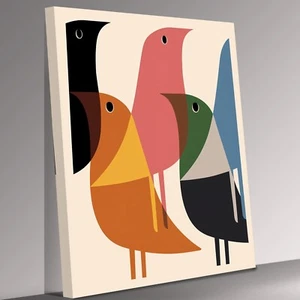 Birds Illustration Mid Century Modern Canvas Print Wall Art Picture - Picture 1 of 7