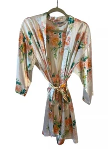 Morgan Taylor Intimates Women's Size S/M Kimono Robe Pink Floral Satin - Picture 1 of 6