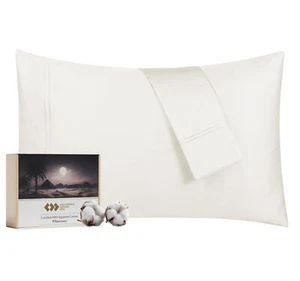 Luxury 100% Egyptian Cotton Pillow Cases Standard Size Set of 2 Sateen Weave ... - Picture 1 of 6