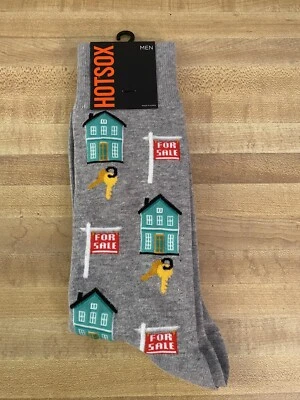 New Single Pair of Men's "Hot Sox" Real Estate Theme..Grey/Green/Red.Size 10-13 - Image 1 of 4