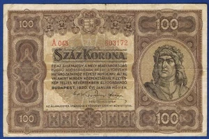 HONGRIE.BILLET de 100 KORONA Pick n° 63 du 1er janvier 1920 en TTB A 054 603172 - Imagen 1 de 2