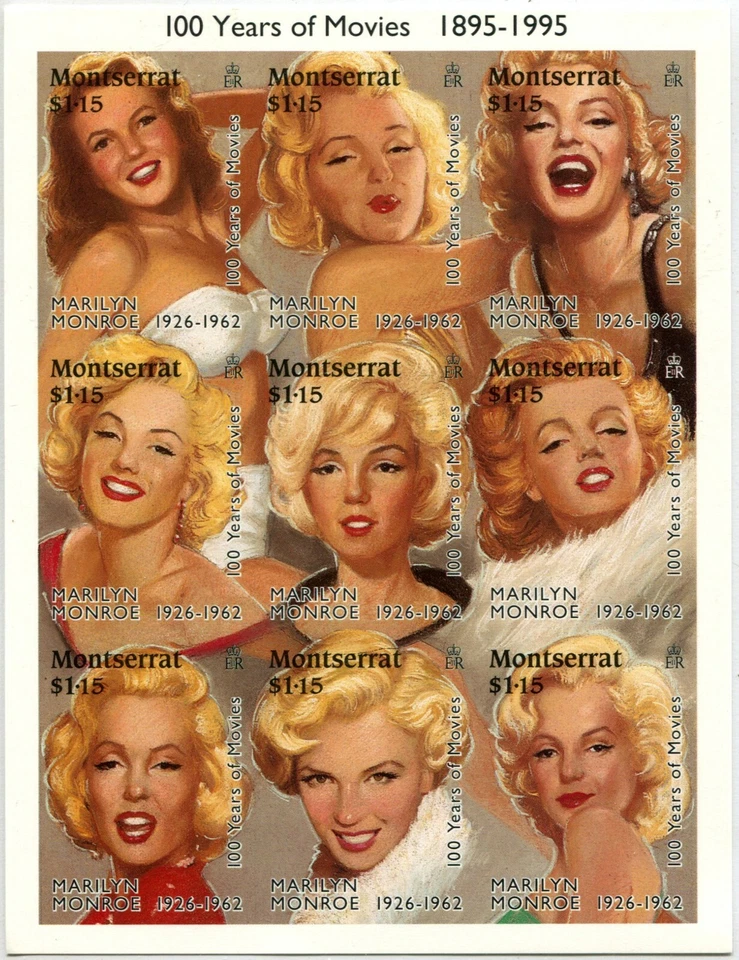 Montserrat #860 Marilyn Monroe 100 años de películas hoja de recuerdo como nuevo 1995 Foto 1 de 1