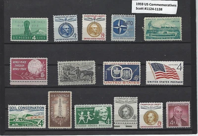 1959 Full Year Set of US Commemorative Stamps SC# 1124-1138 MINT NH - Image 1 of 2