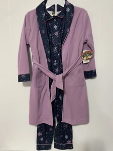 NWT 3 PC Long Sleeve Navy Fleece Pajamas & Lavender Robe 6 Bass Pro Outdoor Kids - Picture 1 of 7