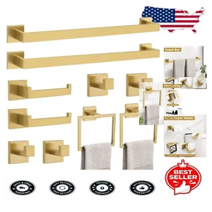 Sleek 10-Piece Stainless Steel Bathroom Set in Brushed Gold - Modern Elegance - Picture 1 of 9