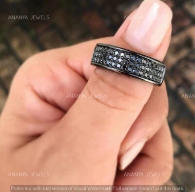 2 Ct Round Cut Black Spinel Lab-Created Wedding Band Ring 14K Black Gold Plated - Image 1 of 4