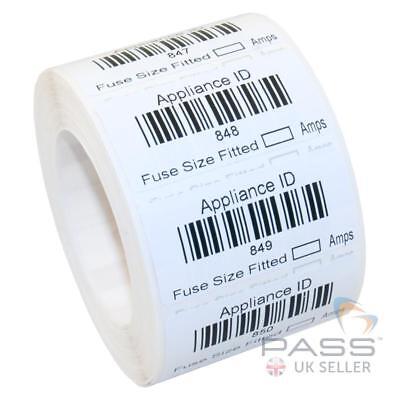 Roll Of 1000 X PAT Testing Asset Barcode Labels - Numbered 1-1000 • 23.99£