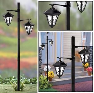 1.4m Traditional Style Twin Solar Lamp Post Light Outdoor Garden Driveway Patio
