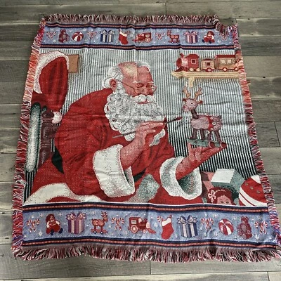 "Tapiz manta vintage Navidad Papá Noel haciendo juguetes taller 50""x60" Foto 1 de 4