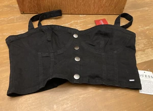 Neu mit Etikett Guess Canvas schwarz Bustier bauchfreies Oberteil große Knöpfe Träger Damen - Bild 1 von 4
