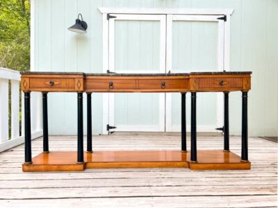 Mesa sofá consola Biedermeier vintage años 60 Widdicomb con tapa de mármol cerezo Foto 1 de 4