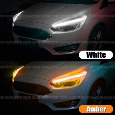 White+Amber LED Daytime Running Light Strip Turn Signal Lamp Car Accessories - Image 1 of 4