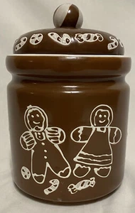 Gingerbread Couple Canister/Cookie Jar Brown and White 7 X 4-3/4 Inches - Picture 1 of 14
