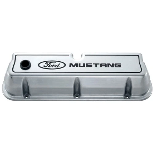 Ford Mustang Die-Cast Valve Covers Polished with Black Logo - Image 1 of 4