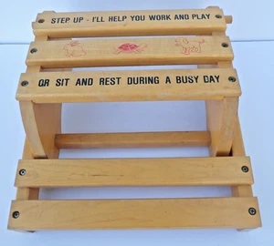 Vintage Kinder Holz Stuhl Tritt Sitz Hocker Kombi klappbar umbaubar Holz - Bild 1 von 6