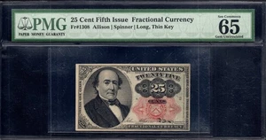 FR 1308 - 25c FIFTH ISSUE - LONG THIN KEY RED SEAL - PMG 65 EPQ GEM UNC - pp C - Picture 1 of 4