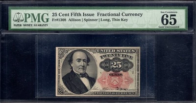 FR 1308 - 25c FIFTH ISSUE - LONG THIN KEY RED SEAL - PMG 65 EPQ GEM UNC - pp C - Image 1 of 4