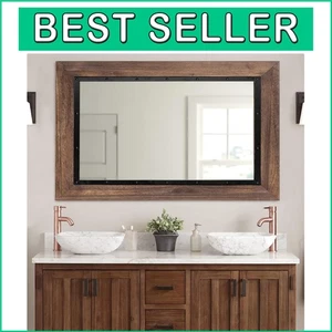 Rustic Wooden Framed Wall Mirror 30x20 - Farmhouse Elegance for Your Bathroom - Picture 1 of 9